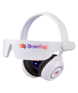 BrainTap headset for stress-relief in white with LED indicators