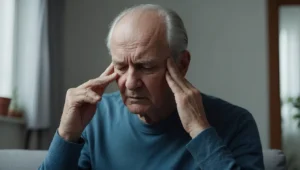 Elderly white man holding his temples in pain from migraines